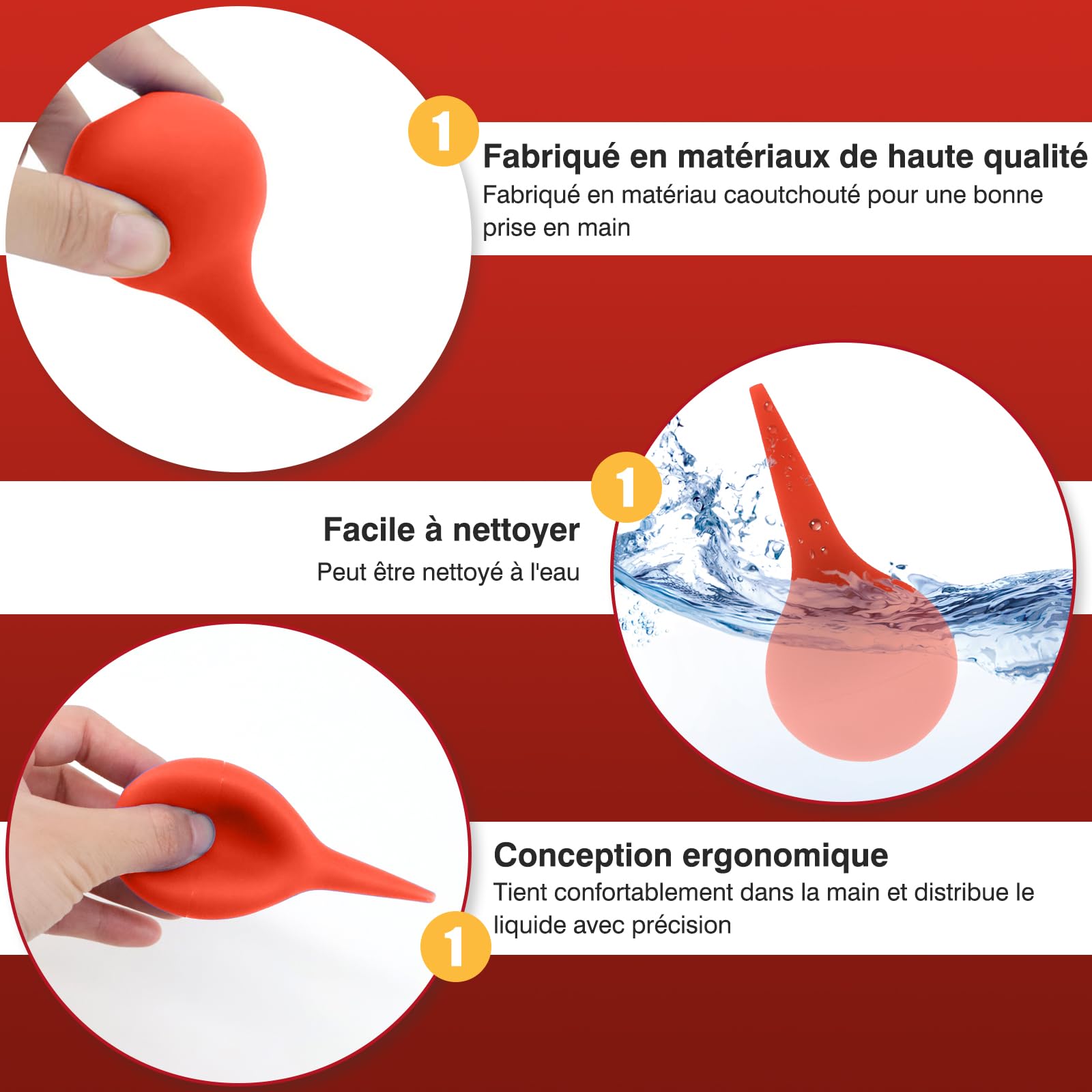 3 PCS Poire Lavement Oreilles, Poire Oreille Bouchon Adulte Enfant avec Sac Tissé Poire Effilée pour Nettoyer les Oreilles Seringue oreille Utiliser pour Nettoyage des Oreilles (Rouge)