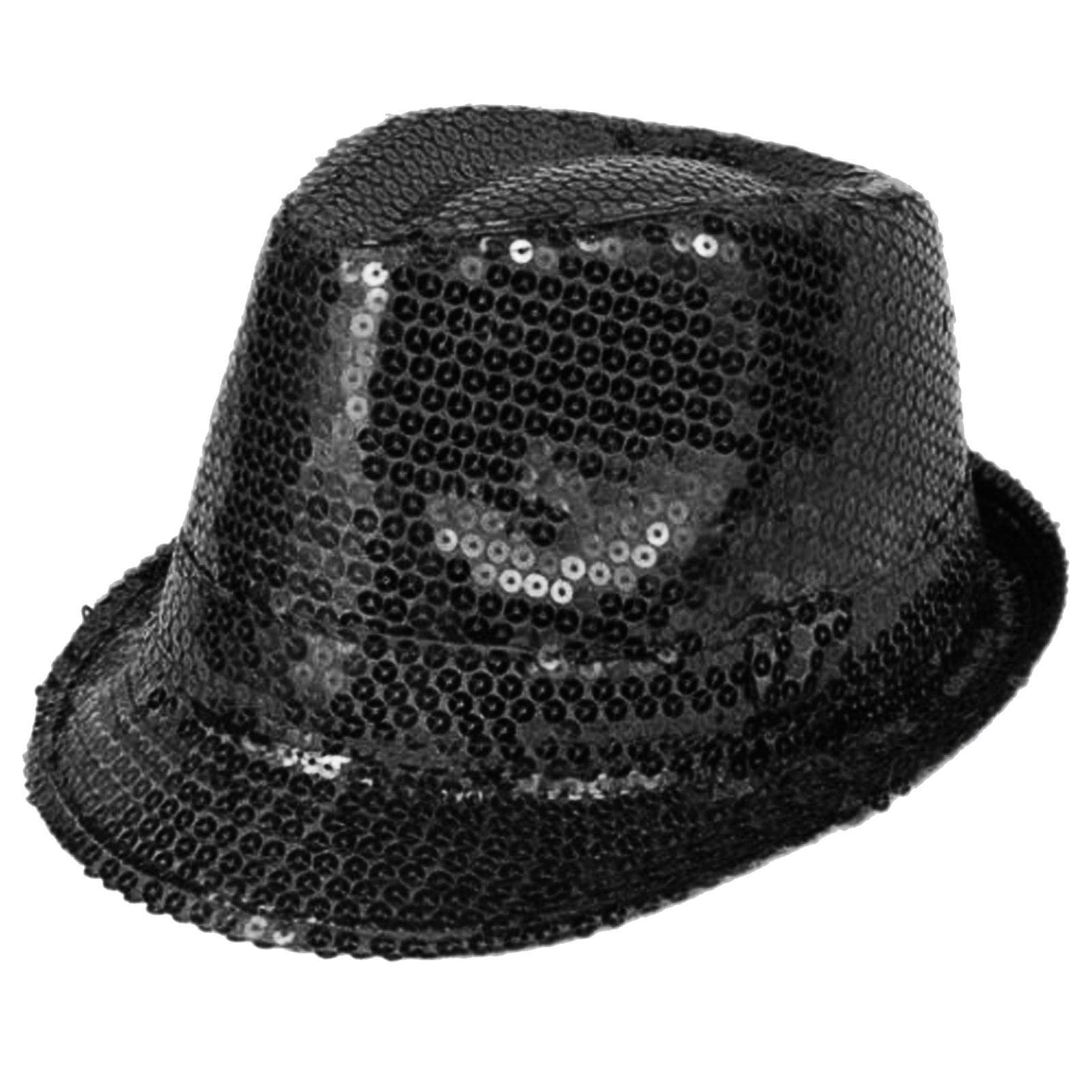 GA COMMUNICATIONS UNISEX FEDORA TRILBY SEQUIN HAT GANGSTER GLITTER MICHAEL JACKSON FANCY DRESS CAP[Black Sequin]