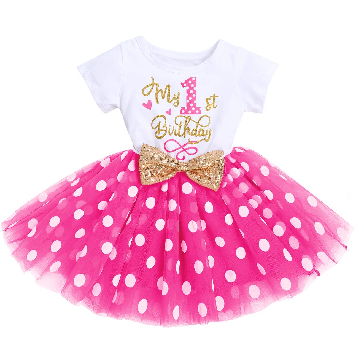 IMEKIS Baby Girls Mouse 1st 2nd Birthday Dress Polka Dots Tulle Tutu Cake Smash Summer Party Photo Props