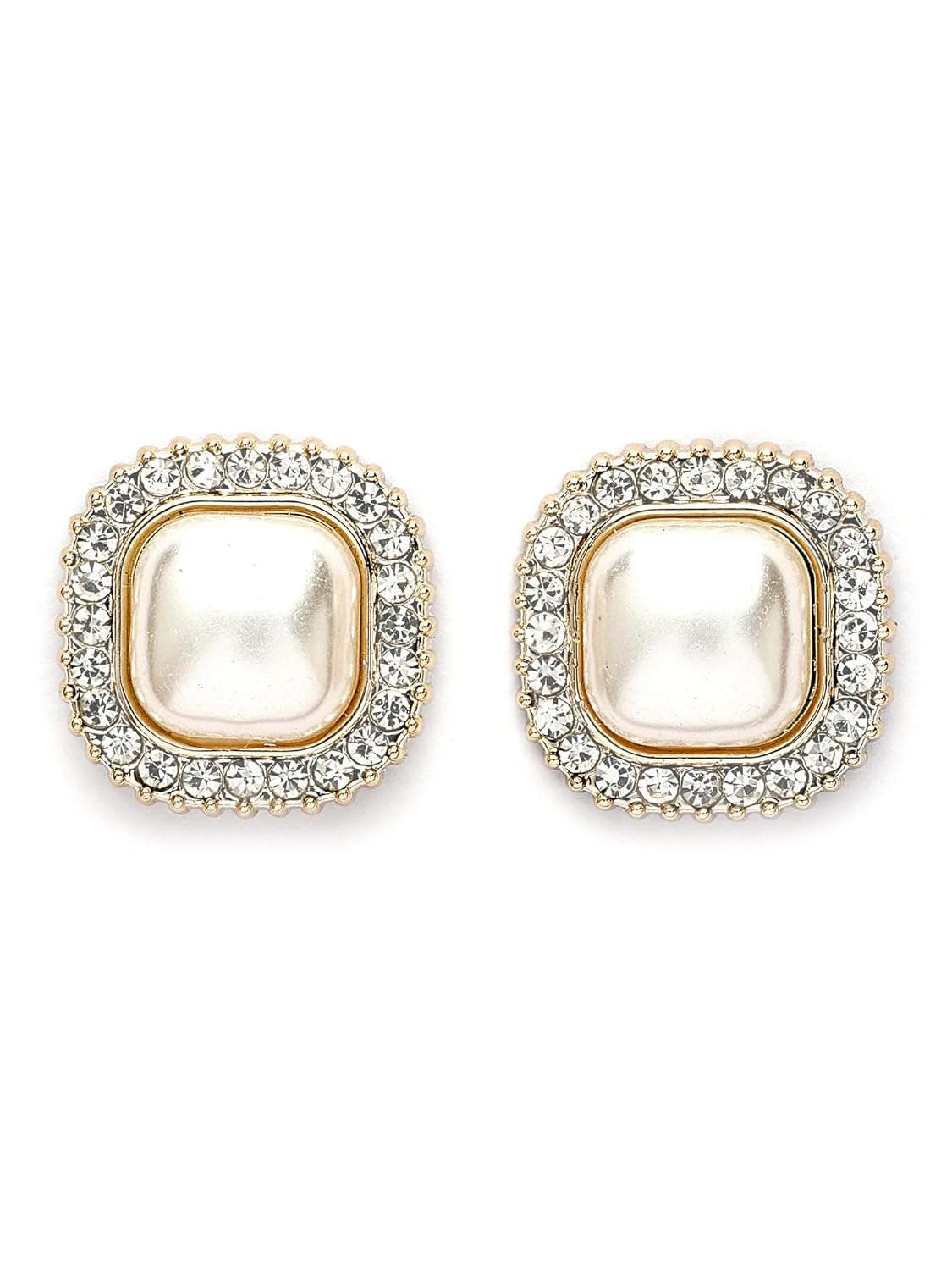 KARATCART Gold Plated American Diamond Square Stud Earrings for Women