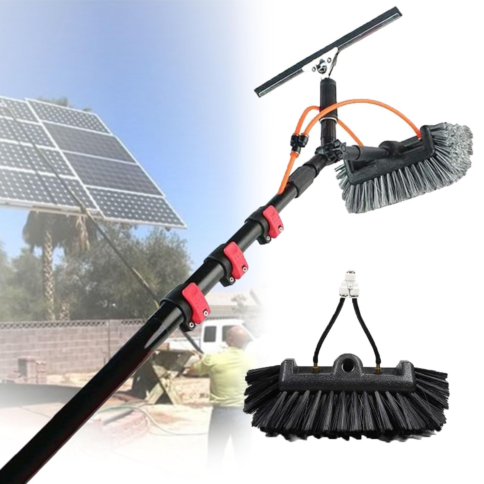 Aioneer Telescopic Water Fed Brush For Solar Panel & Window Cleaning 29Cm-10.8M/36Ft Extendable Pole Ideal Outdoor Glass Cleaning Tool Efficient Water-Through Design-29cm-12m/39ft