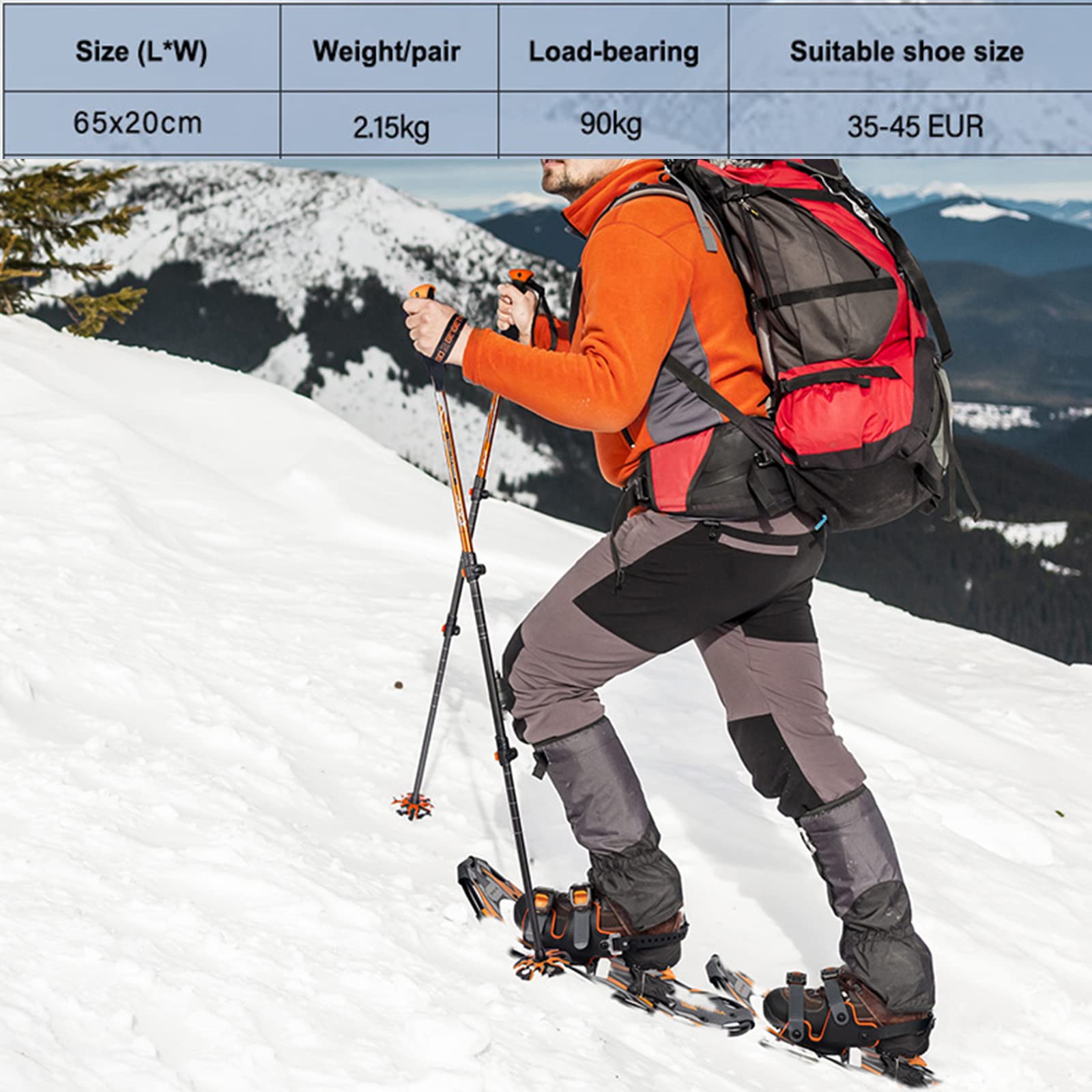Raquettes À Neige Tout Terrain 25'' en Aluminium,avec Fixations À Cliquet Réglables Et Conception De Levage du Talon,Raquettes À Neige pour Hommes Et Femmes,Orange