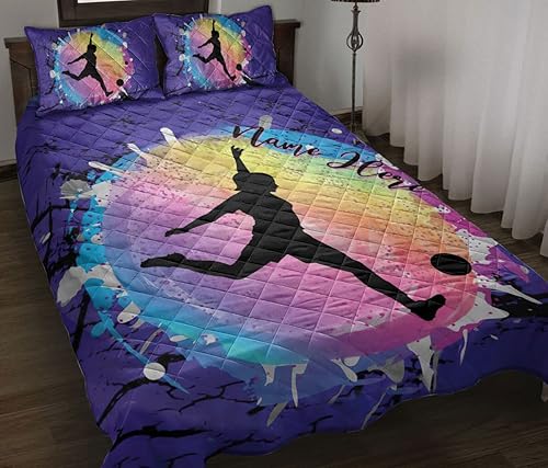 OhaPrints Regalo personalizado de jugador de fútbol en acuarela para hija, manta y fundas de almohada, juego de ropa de cama y funda de almohada,