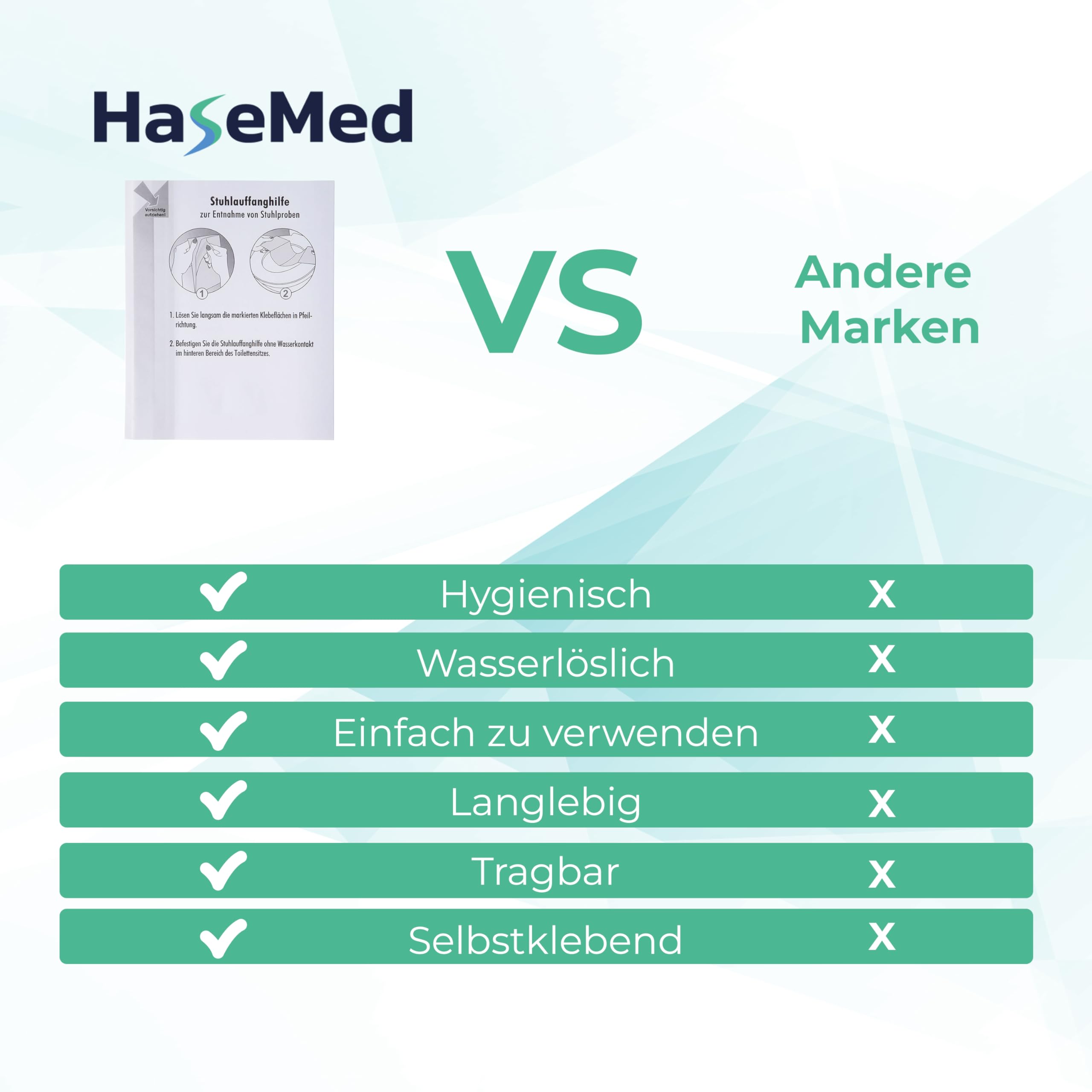 HaseMed - Juego de 50 recolectores de sillas desechables con pestañas adhesivas para inodoro, muestras higiénicas y limpias, biodegradables y solubles en agua para laboratorio, práctica y hogar