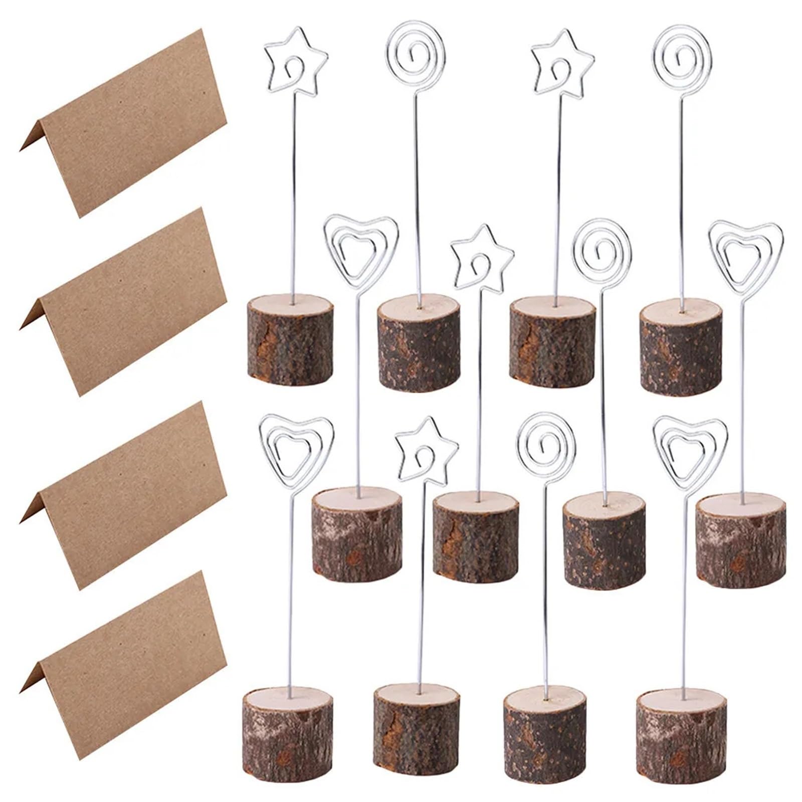 Lot de 20/80 porte-notes en bois avec base ronde pour mariage, photo, menu, cartes, numéros pour tables, étiquettes, bureau, fête de mariage