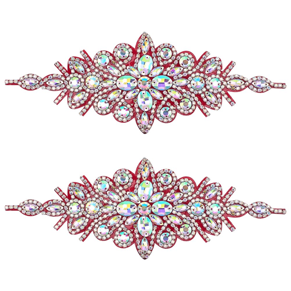 FINGERINSPIRE 2 Pz Applique con Strass 24.7x9cm Toppe con Strass Floreali Color Cristallo AB con Retro Autoadesivo Toppe di Cristallo per Abiti, Borse, Scarpe e Progetti Fai da Te