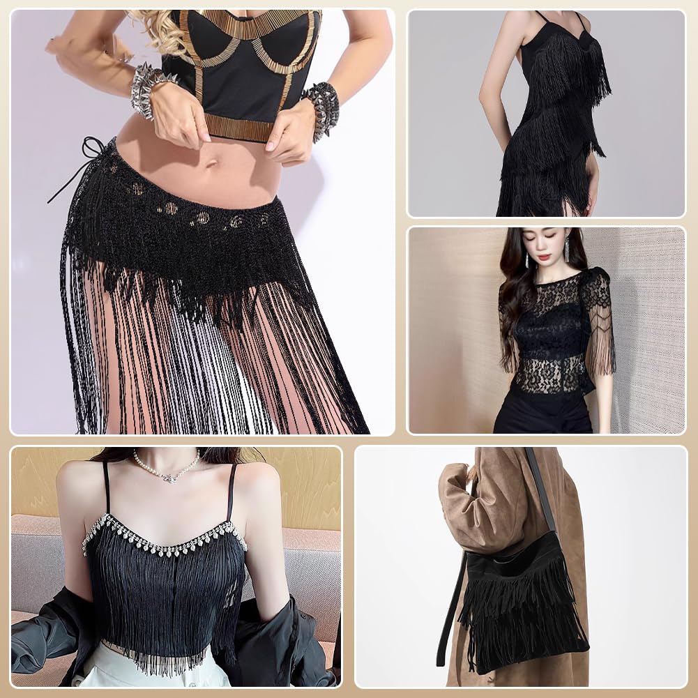 FINGERINSPIRE 2m Lungo Chainette Fringe Trim 50cm Ampia Poliestere Tassel Lace Ribbon Nero Cucito Tassel Fringe Trim Ribbon per Artigianato DIY Cucito Abbigliamento Accessori Decorazione Paralume