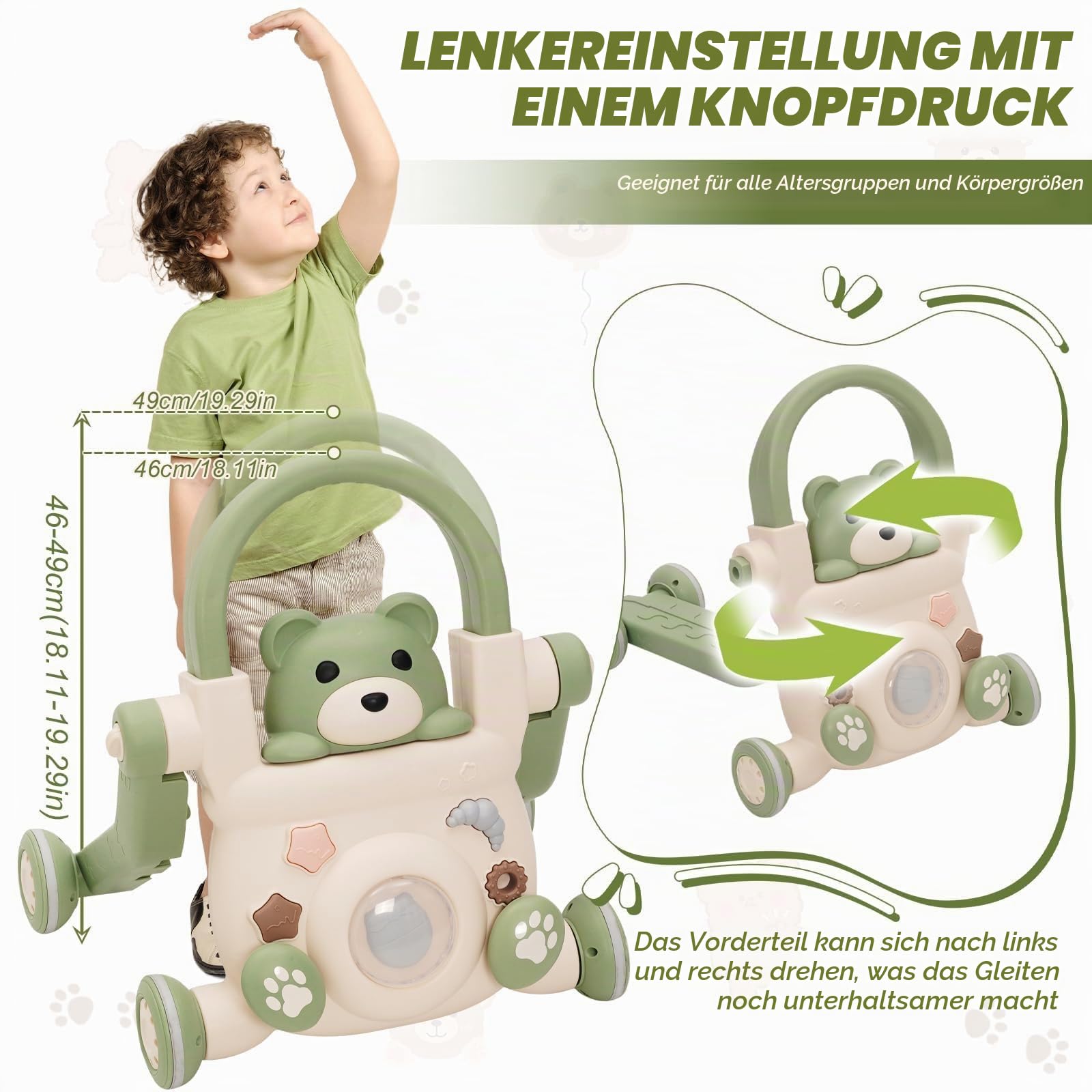 Baby Lauflernwagen 3 in1,mit Lichtern, Musik und Spielzeug,Regulierbarer Geschwindigkeit Baby Walker,Roller,Laufräder,Kann das Gewicht Erhöhen,Geschwindigkeit Für Babys ab 6 Monaten