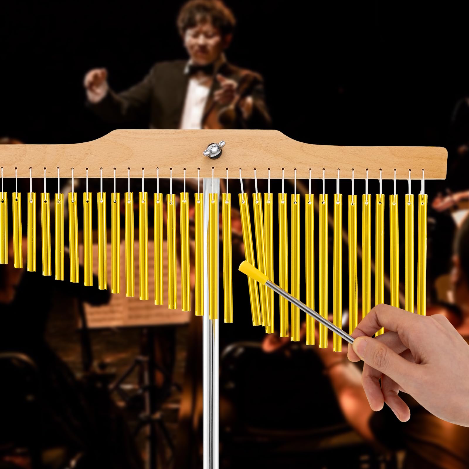 COSTWAY Campane a 36 Barre, Campane Tubolari a Fila Singola con Supporto per Treppiede Pieghevole e Regolabile, Bacchetta e Borsa da Trasporto, Strumento a Percussione Portatile per Adulti