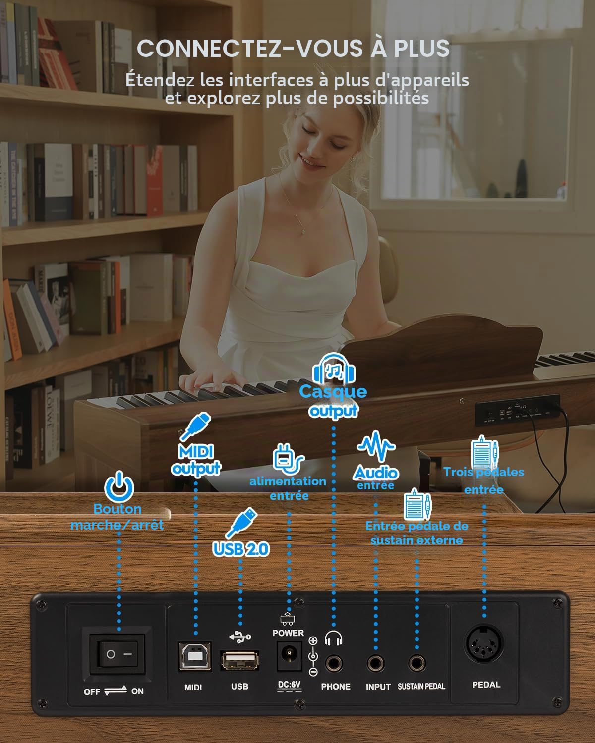 STRICH Piano numérique 88 touches, clavier lesté à action marteau, clavier de piano électrique pleine taille avec support pour meubles, 2 haut-parleurs 25 W x 2, prend en charge la connexion USB-MIDI