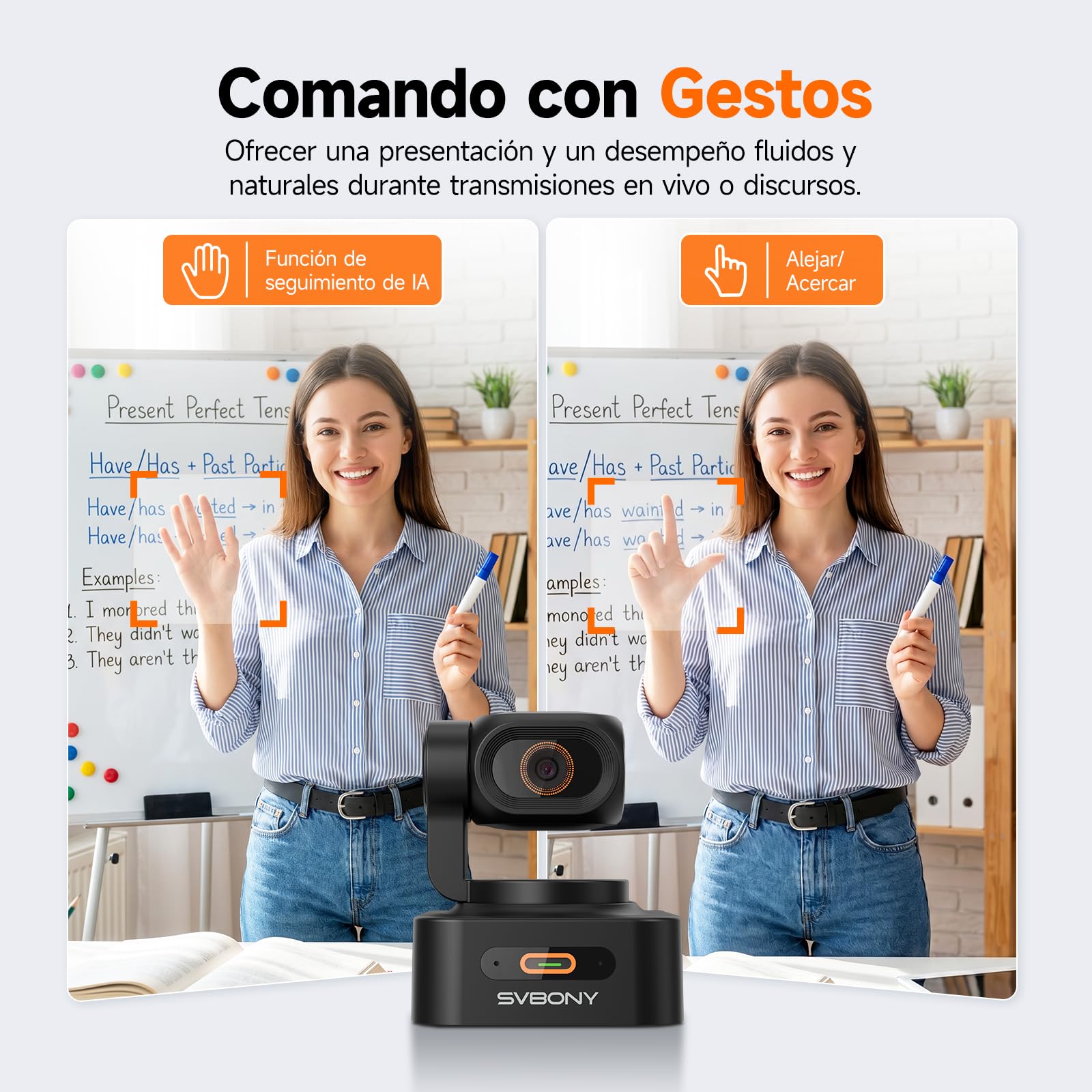 SVBONY SVN W2 4K Webcam: IA Seguimiento, 1/2" Sensor, PTZ Dual, HDR, Micrófono IA Antirruido, Gestos, Autoenfoque, para Trabajo Híbrido y Contenido
