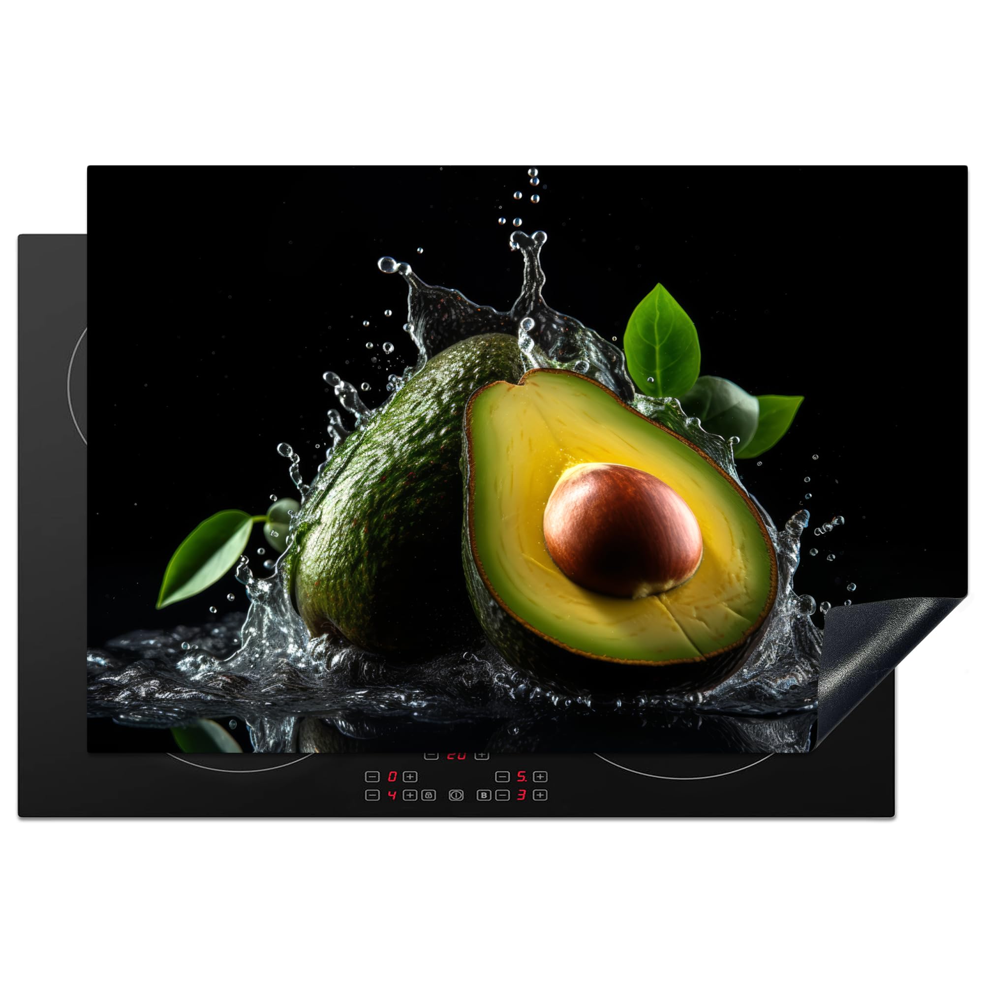 KitchenYeah© Induction Hob Cover Protector Mat 20.1"x30.3" / 77x51 cm Kitchen Universal Ceramic Covers for Electric Cookers Vinyl Avocado - Fruit - Water - Black - Green