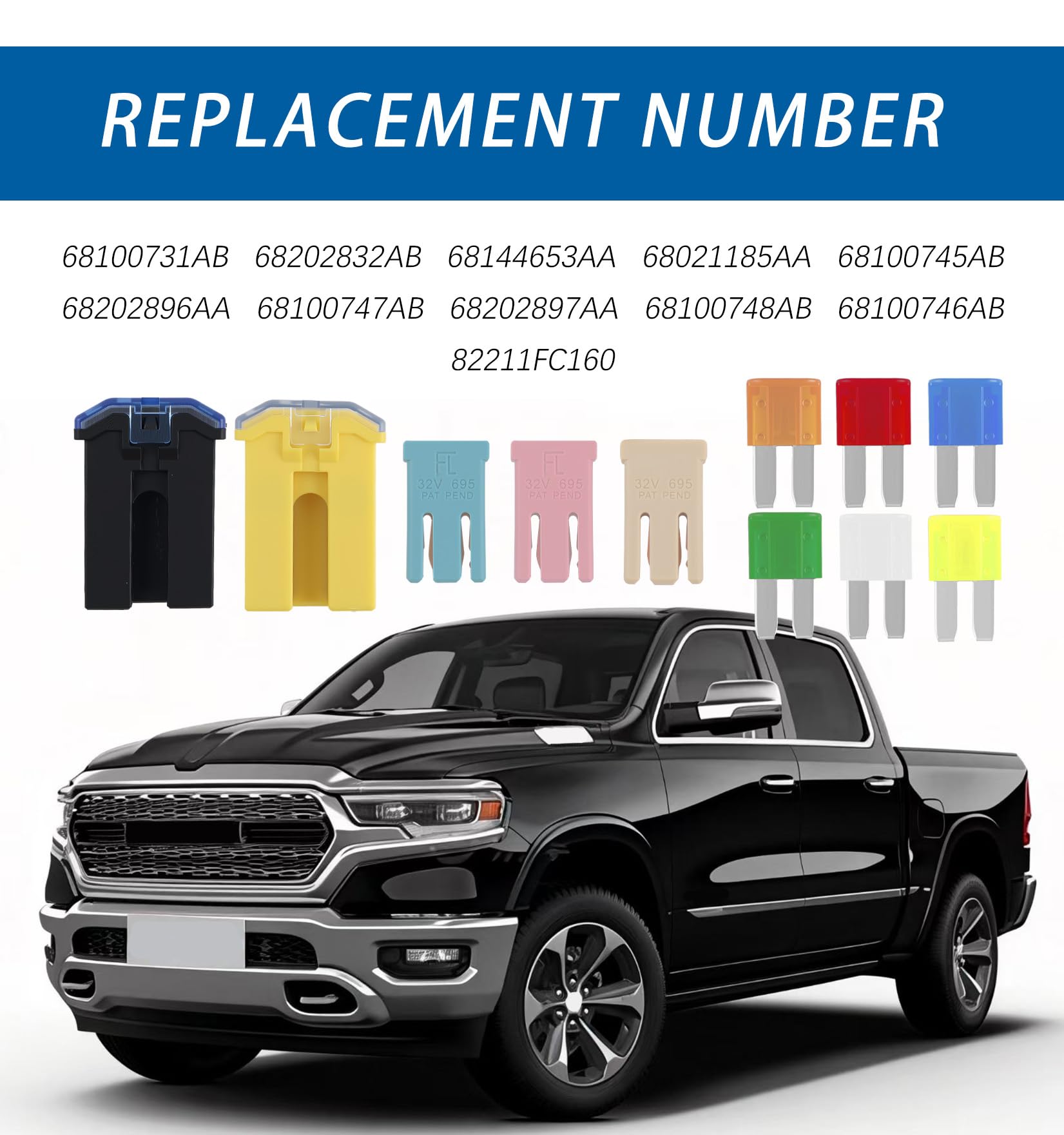 Kit surtido de 17 microfusibles para coche OEM #68100731AB, mini kit de fusibles con extractor de fusibles que incluye 5A/7.5A/10A/15A/20A/25A/30A/60A/80A, kits surtidos de fusibles de coche