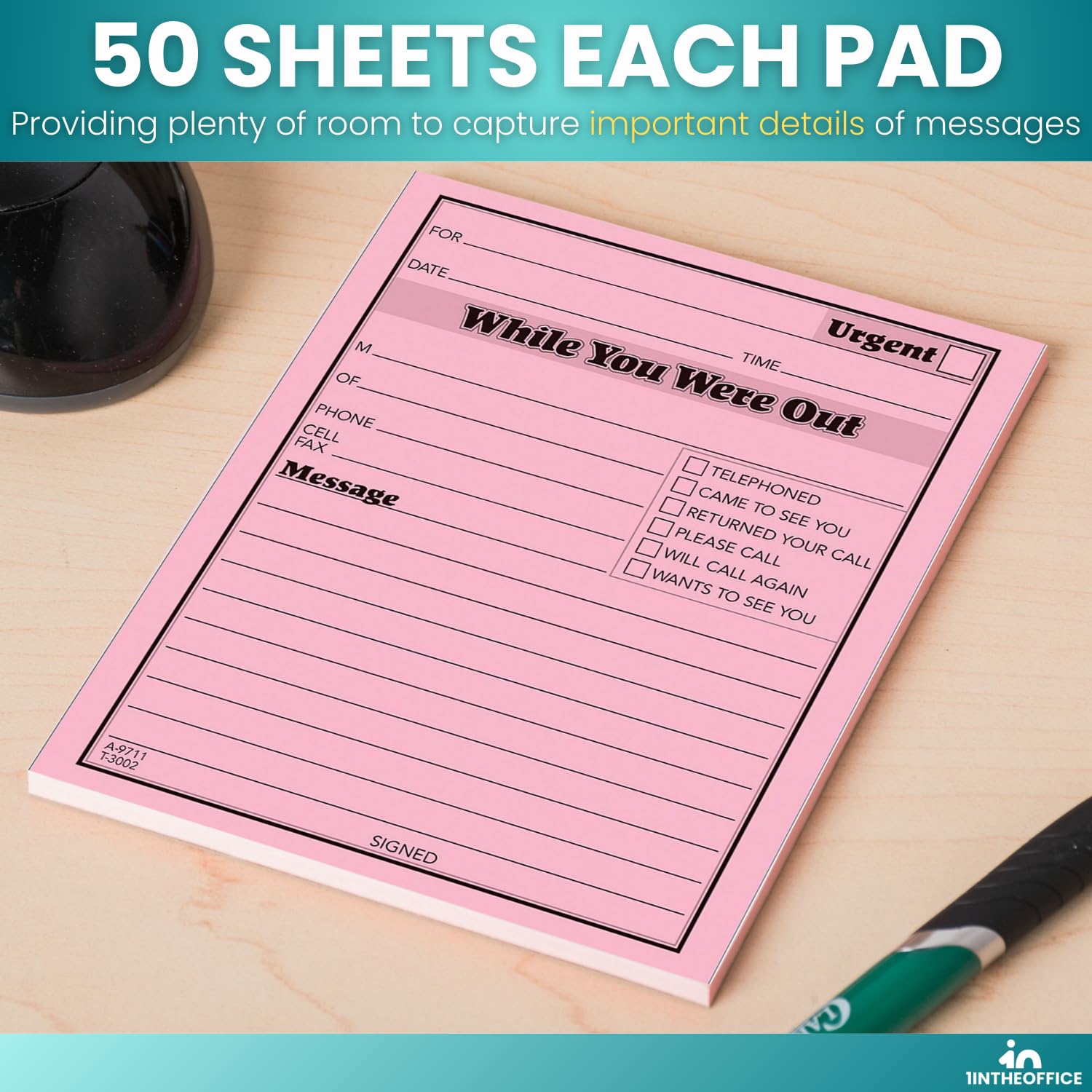 1InTheOffice Message pad While You Were Out Pads, 4.25 x 5.5 Inches, Pink, 50 Sheets/Pad, 12 Pads/Pack, pack of 2 - Image 4