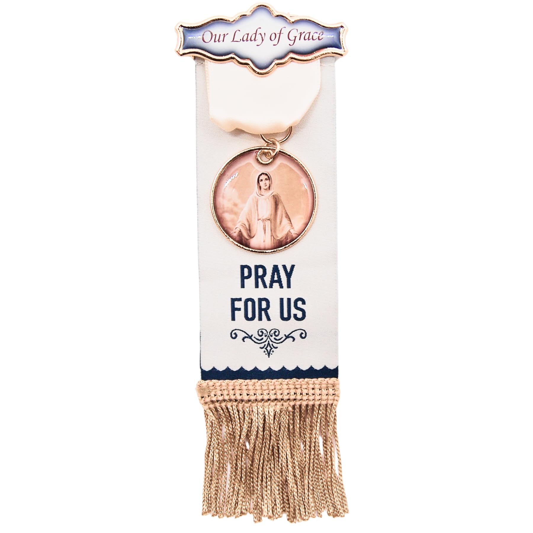 WowserOur Lady Of Grace Vintage Ribbon Pin, Inspirational Accessory, Religious Gift, 6.5 Inches, 2.5"W x 6.5"H, Ribbon, no gemstone