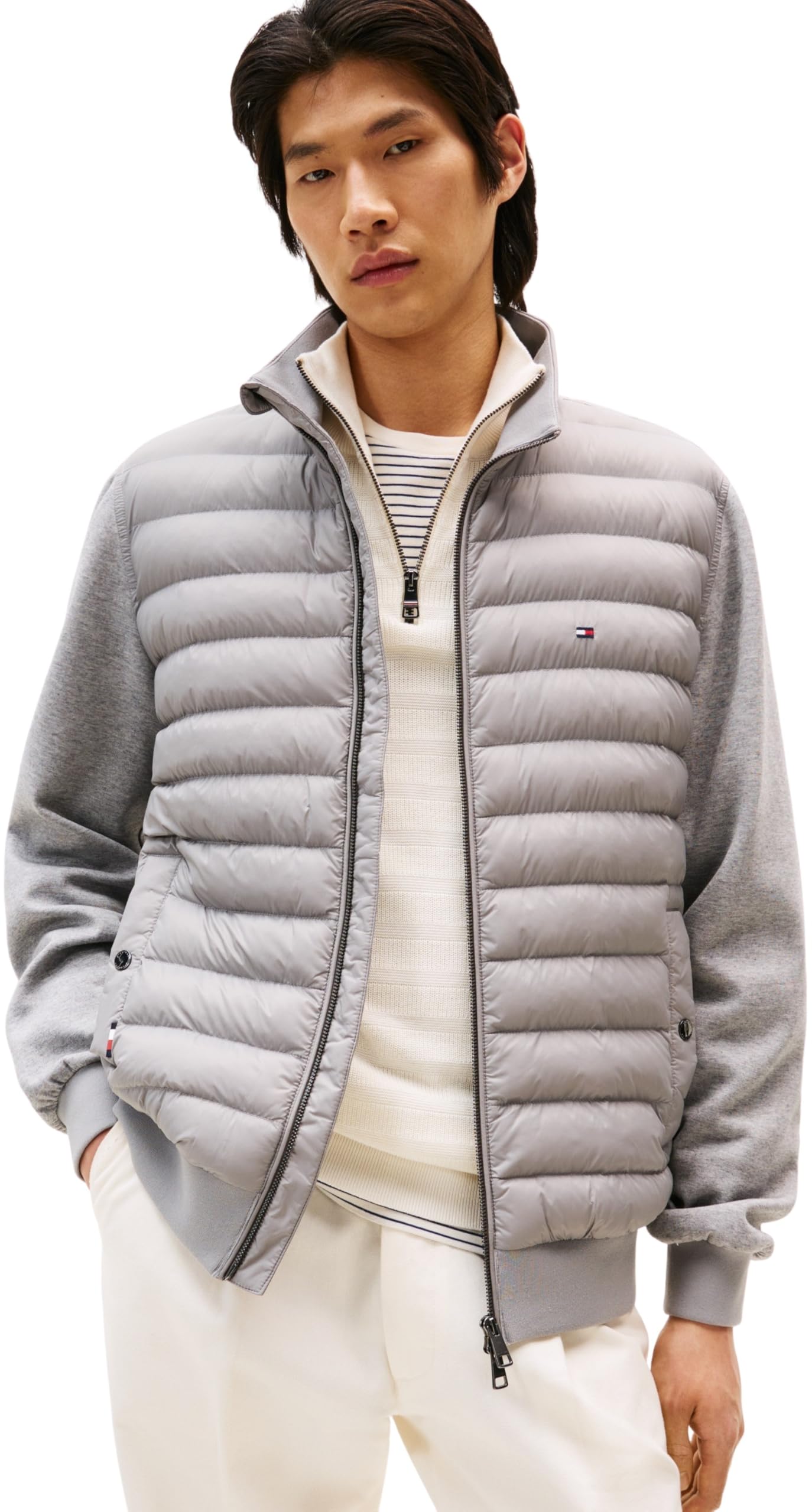Tommy Hilfiger Uomo Felpa con Zip Mix Media con Colletto alla Coreana