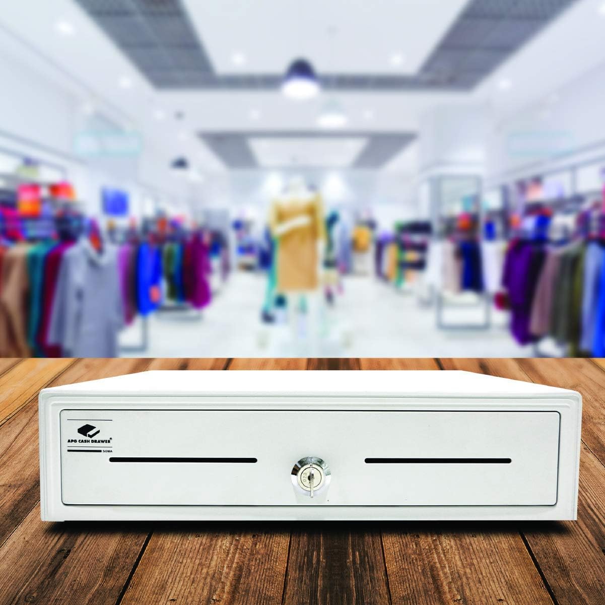 APG Entry Level- 16” Electronic Point of Sale Cash Drawer | Arlo Series EKDS320-1-W410-A20 | Printer Compatible with CD-101A Cable Included | Plastic Till with 5 Bill/ 5 Coin Compartments | Black : Office Products