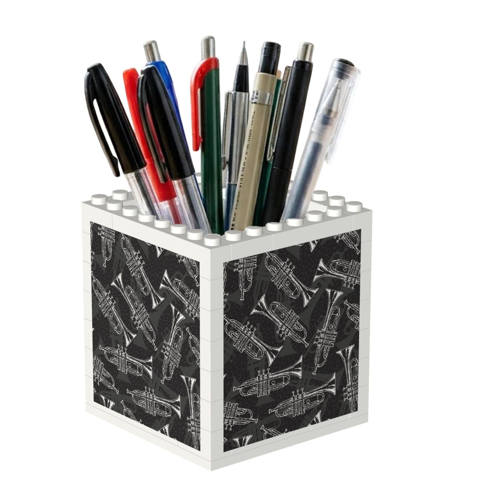 Poadnly Black White Sketch Trumpets, Pen Pot Pencil Holder for Office Home School, Compact Desk Organiser for Office Stationery