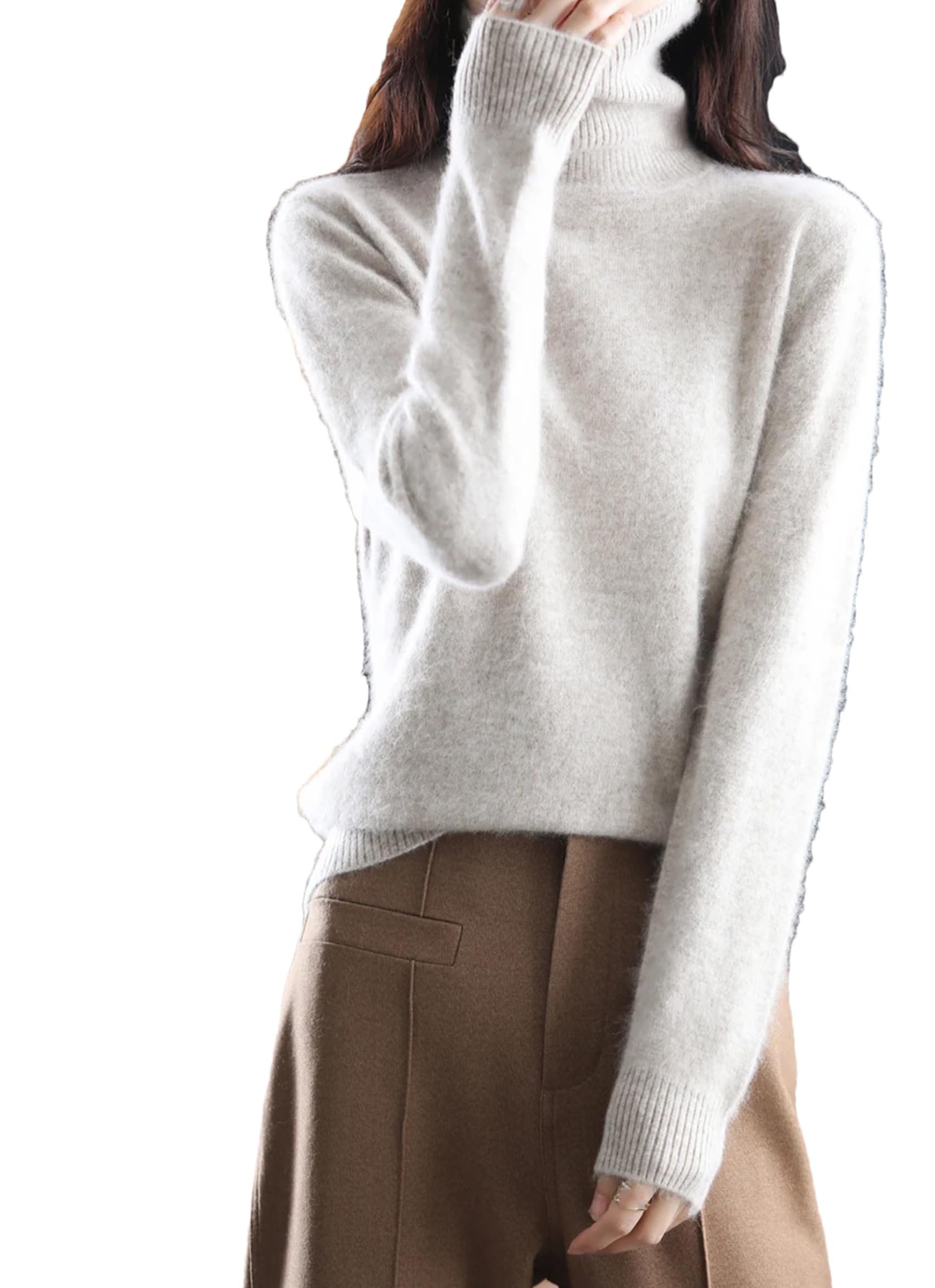 Maglione da donna autunno e inverno visone cashmere collo alto moda allentato caldo pullover lavorato a maglia