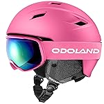 Odoland Ski Helmet and Goggles Set for Adults & Youth, Snowboard Helmet with Goggles - Shockproof Winter Sports Helmet with Protective Shell for Men, Women & Teens, Pink, S