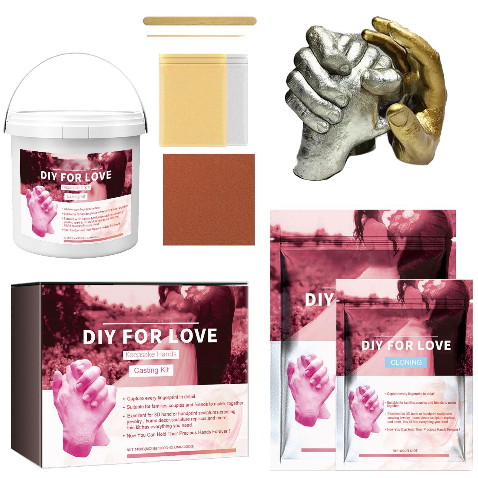 Gkumgwo Kit de escultura de mano, kit de fundición de manos de recuerdo | Polvo para moldear manos de fundición - El modelo de mano del Día de San Valentín de yeso hace polvo para actividades