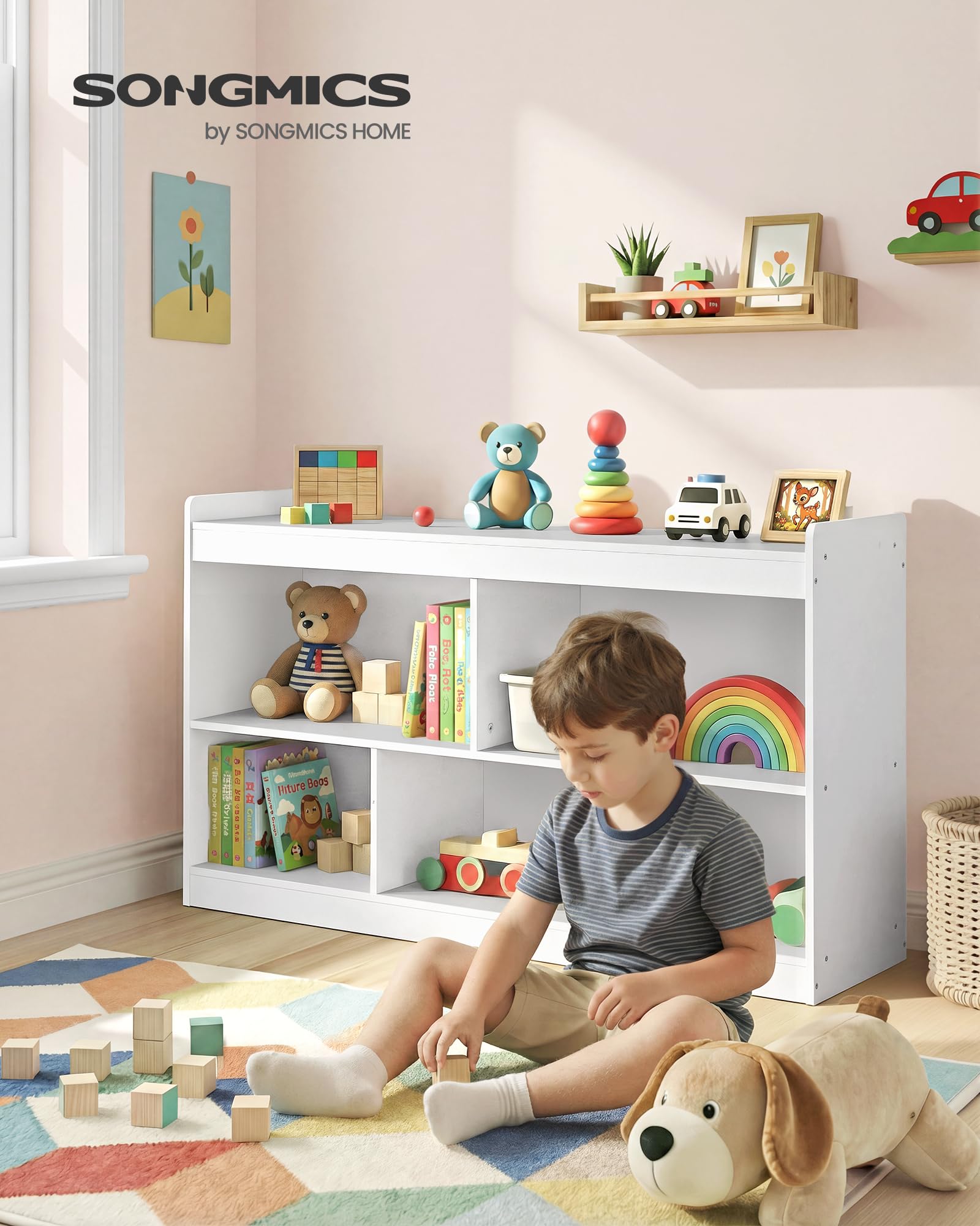 Półka dziecięca SONGMICS, przechowywanie zabawek, półka na zabawki, regał dziecięcy, półka Montessori, 5 otwartych przegródek, salon dziecięcy, 30 x 112,2 x 65 cm, kolor Cloud White GKR052WZ01
