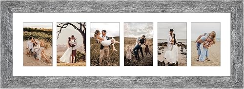 Gaevuian Portarretratos de 8 x 26 pulgadas, 6 aperturas de 4 x 6 pulgadas, marco de fotos múltiple con paspartú, plexiglás, decoración de pared o