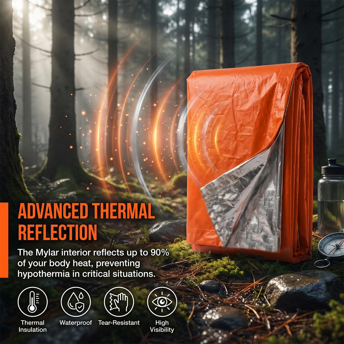 4 Piezas 125 x 100cm Poncho de Supervivencia, Poncho de Lluvia de Supervivencia de Emergencia, Manta Termica Supervivencias Ponchos, para Acampar, Senderismo, Emergencias (Naranja/Verde)