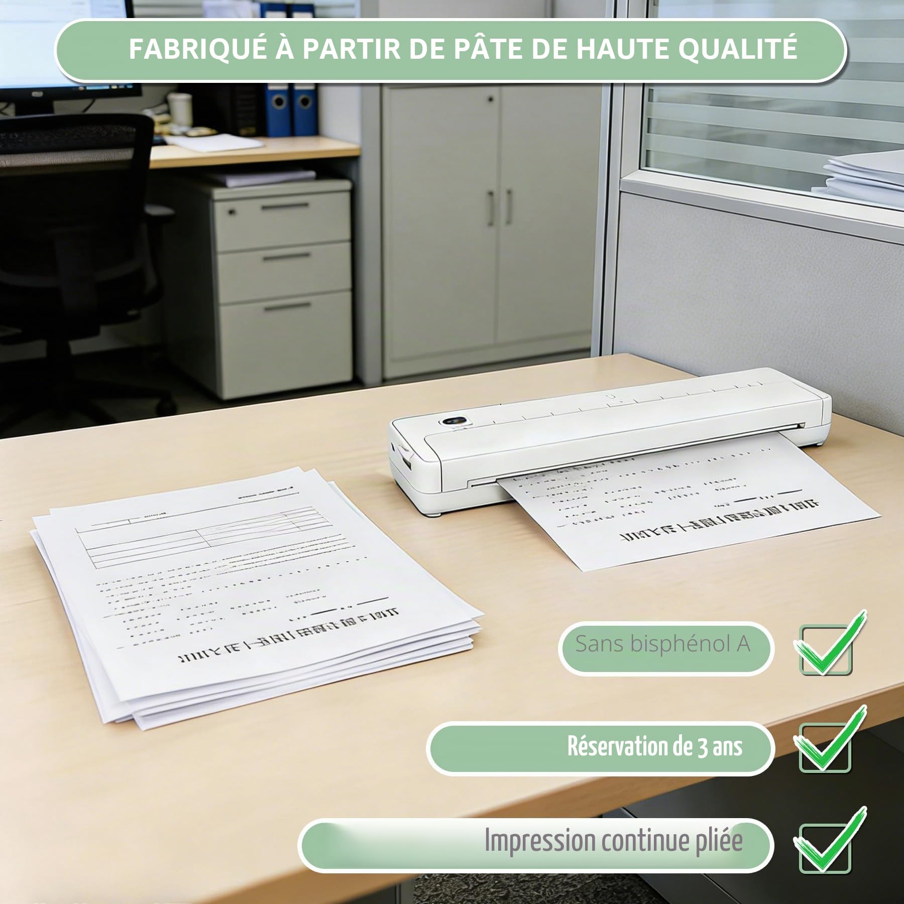 Papier Thermique A4 Pliable 200 Feuilles Sans BPA Séchage Rapide pour Imprimante Thermique