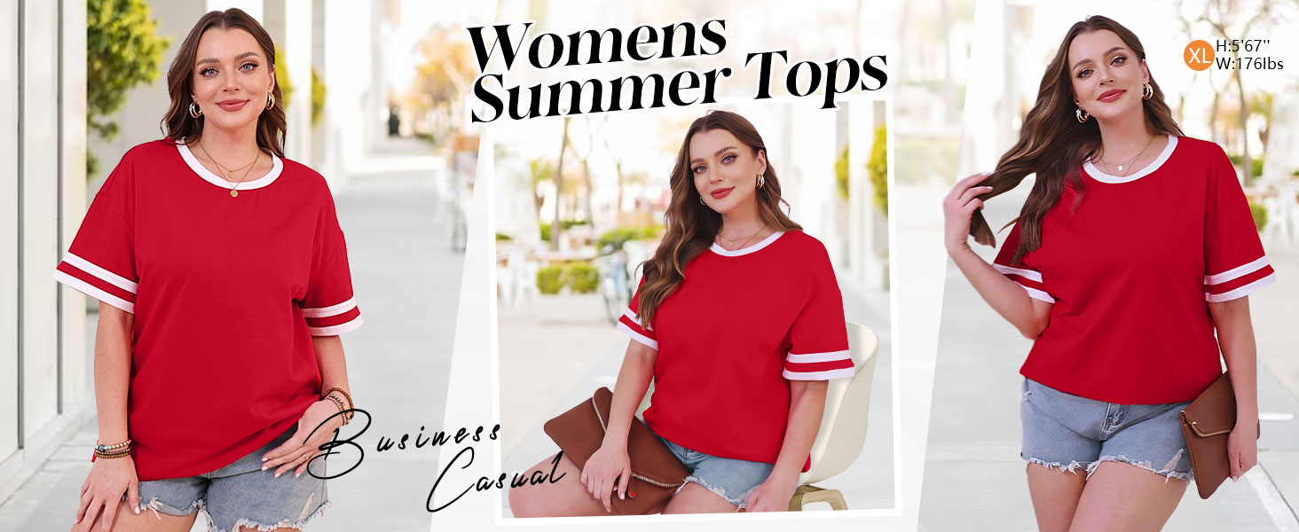 WIHOLL Womens Summer Tops White Tshirts Shirts Crew Neck Oversized