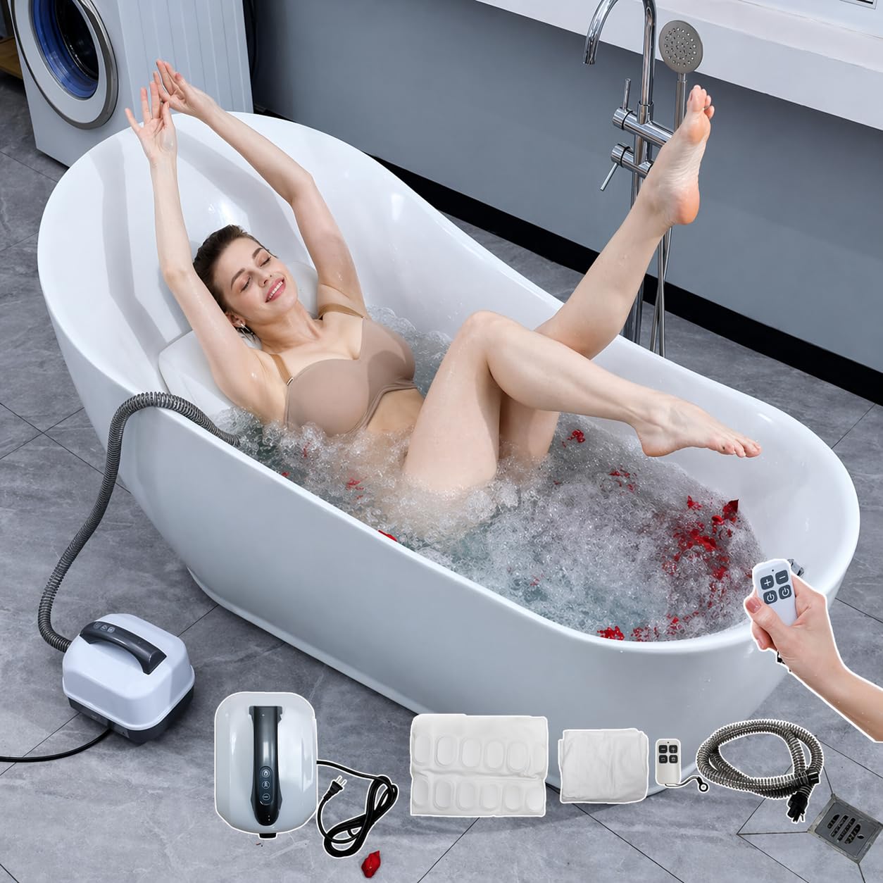 Tappetino da massaggio per vasca da bagno - 6 regolazioni, tappetino da bagno per massaggio a casa, tappetino da spa impermeabile antiscivolo con cuscino gonfiabile e telecomando, potente pompa ad
