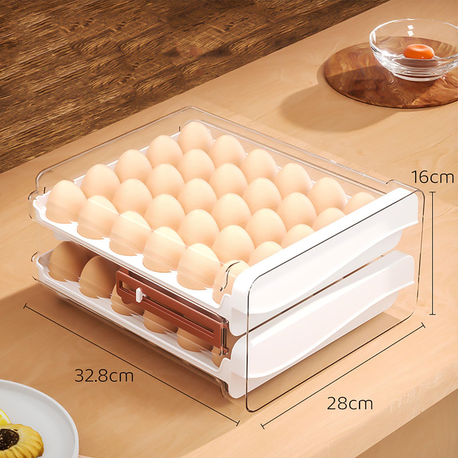 Frigorífico para huevos de cocina, organizador de nevera, cajones transparentes irrompibles de plástico, recipiente para huevos, organizador de nevera