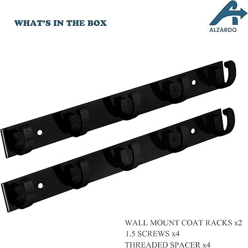 Miniatura 5 de Paquete de 2 percheros resistentes para montar en la pared, estante de acero inoxidable con 5 ganchos en forma de C para abrigos, toallas, llaves y