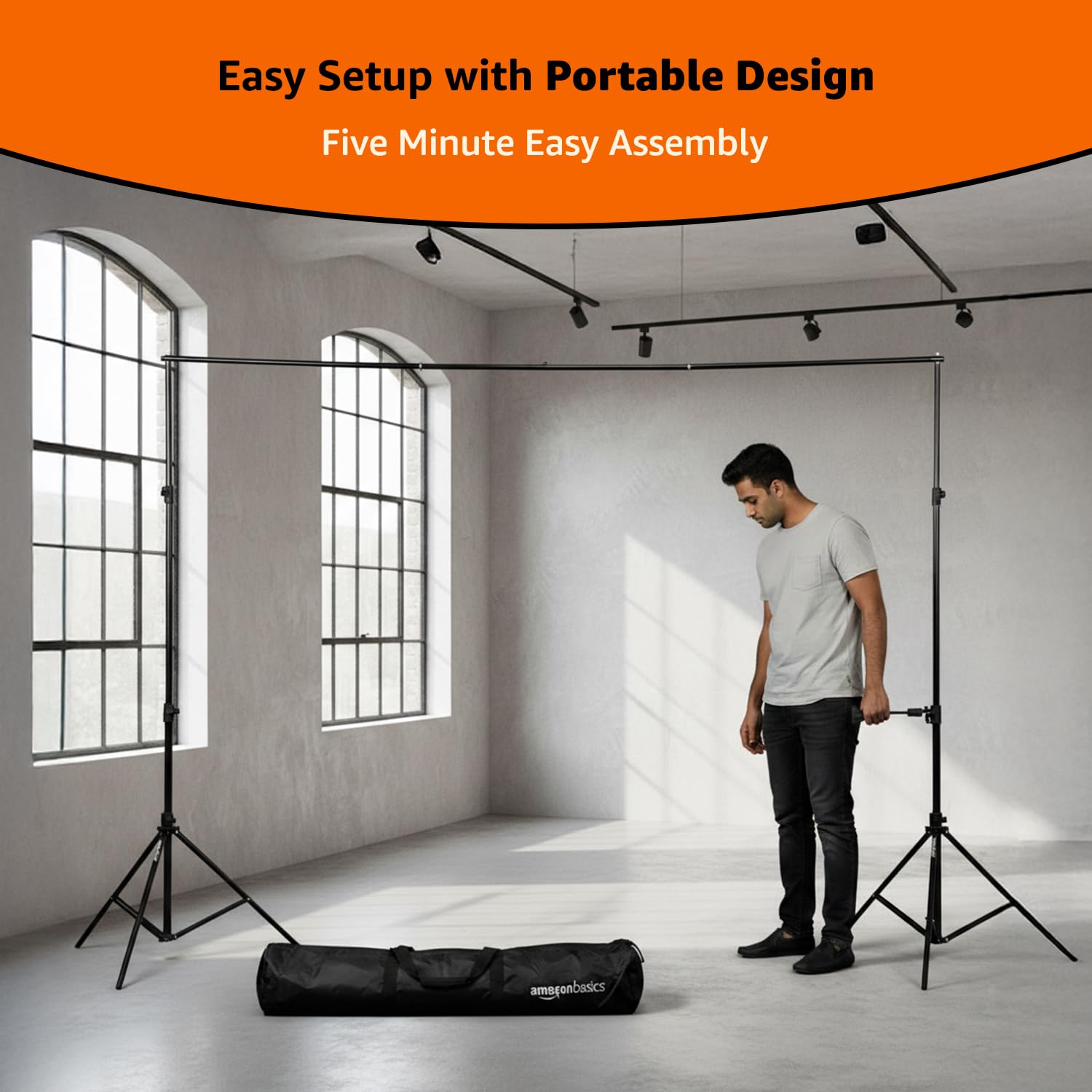 Amazon Basics Studio Background Stand Kit for Backdrop Photography and Videography, Adjustable, Foldable and Portable with Carry Bag (9 x 9 Feet) 3