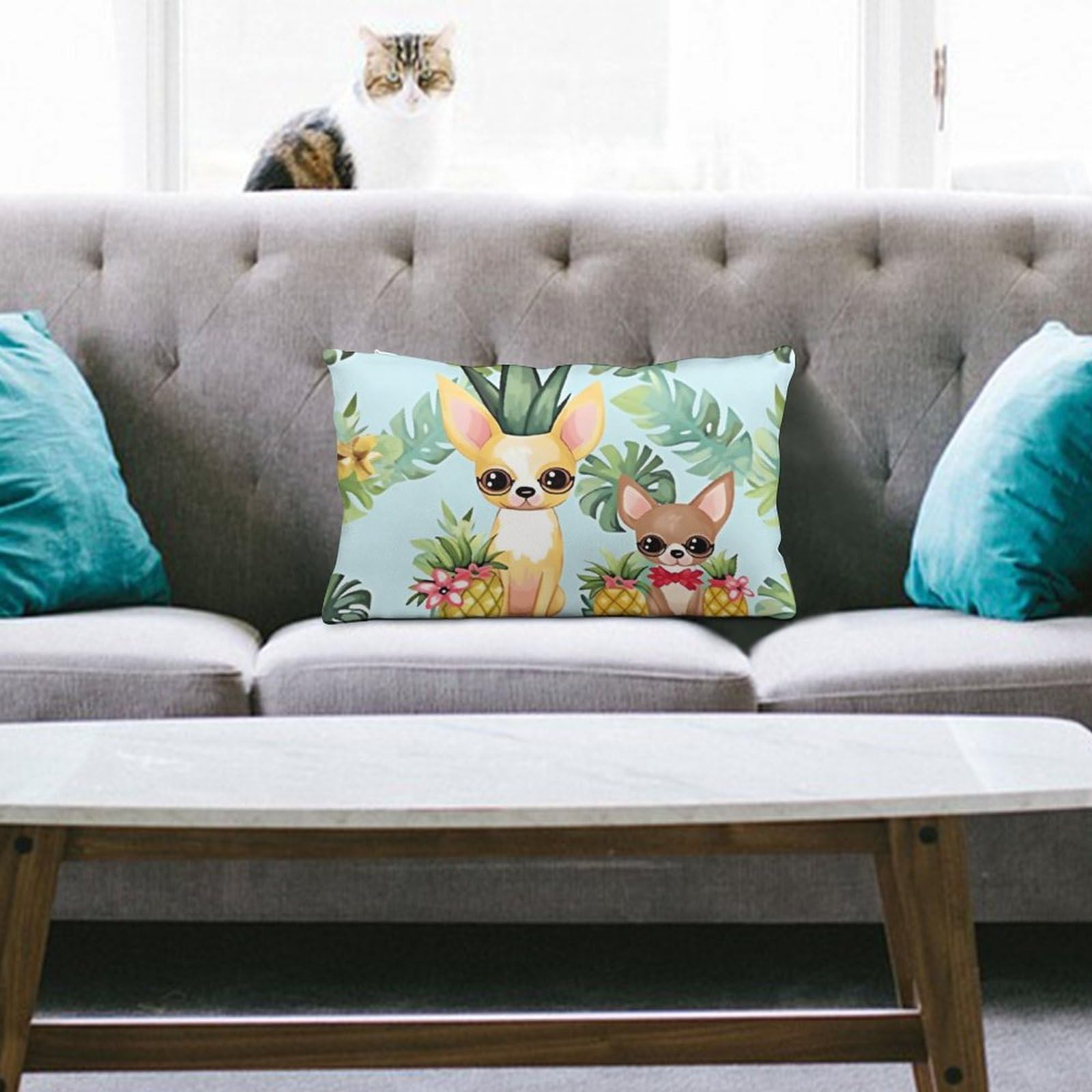 NTVOWPZO Decoration Throw Pillow Covers 8"x12" Pillowcases Covers Chihuahua Dog Pineapple Soft Pillowcases Modern Farmhouse Home Decor Sofa Cushions Covers for Couch Bed Living Room