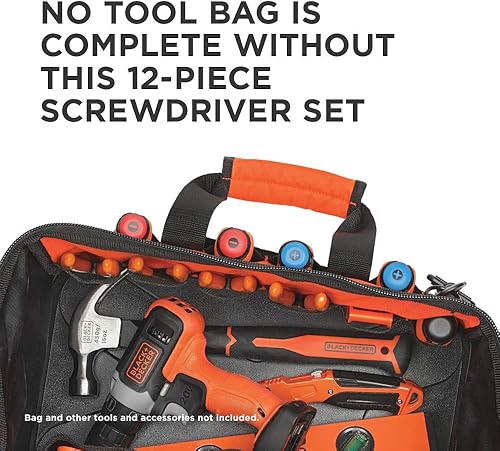 Miniatura 8 de BLACK+DECKER Juego de destornilladores magnéticos, Phillips, cabeza plana y destornilladores de precisión, 12 piezas (BDHT65002)