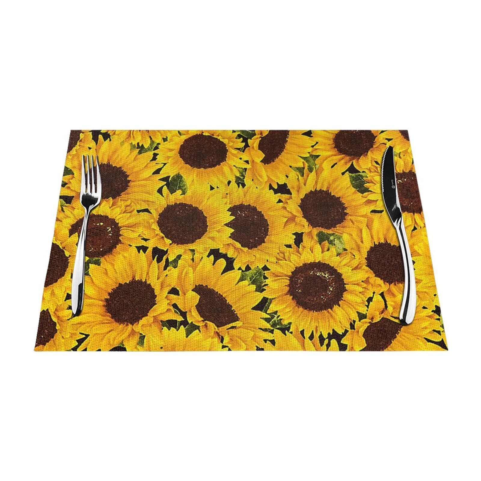 PVC Placemat Set of 1 PCS, 45x30 CM, Yellow Sunflowers Printed Non-Slip Heat Resistant Place Mats for Kitchen Dining Table Indoor Outdoor