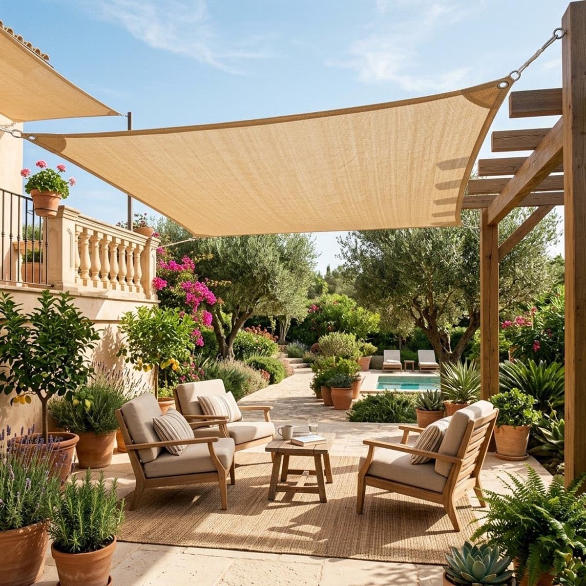Malla Sombra Beige 2x4.0m 3x4.0m con Ojales, Toldos Exterior Terraza | Malla Sombreadora 60% para Huerto Y Plantas, Toldo Transpirable para Jardín, Camping, Cañizo(6.6' x 13' (2x4.0m))