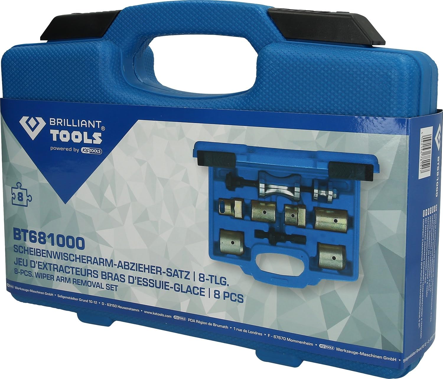 BRILLIANT TOOLS BT681000 Scheibenwischerarm-Abzieher-Satz 8-tlg . [Powered by KS TOOLS] Mit Stabilem Blauen Transportkoffer