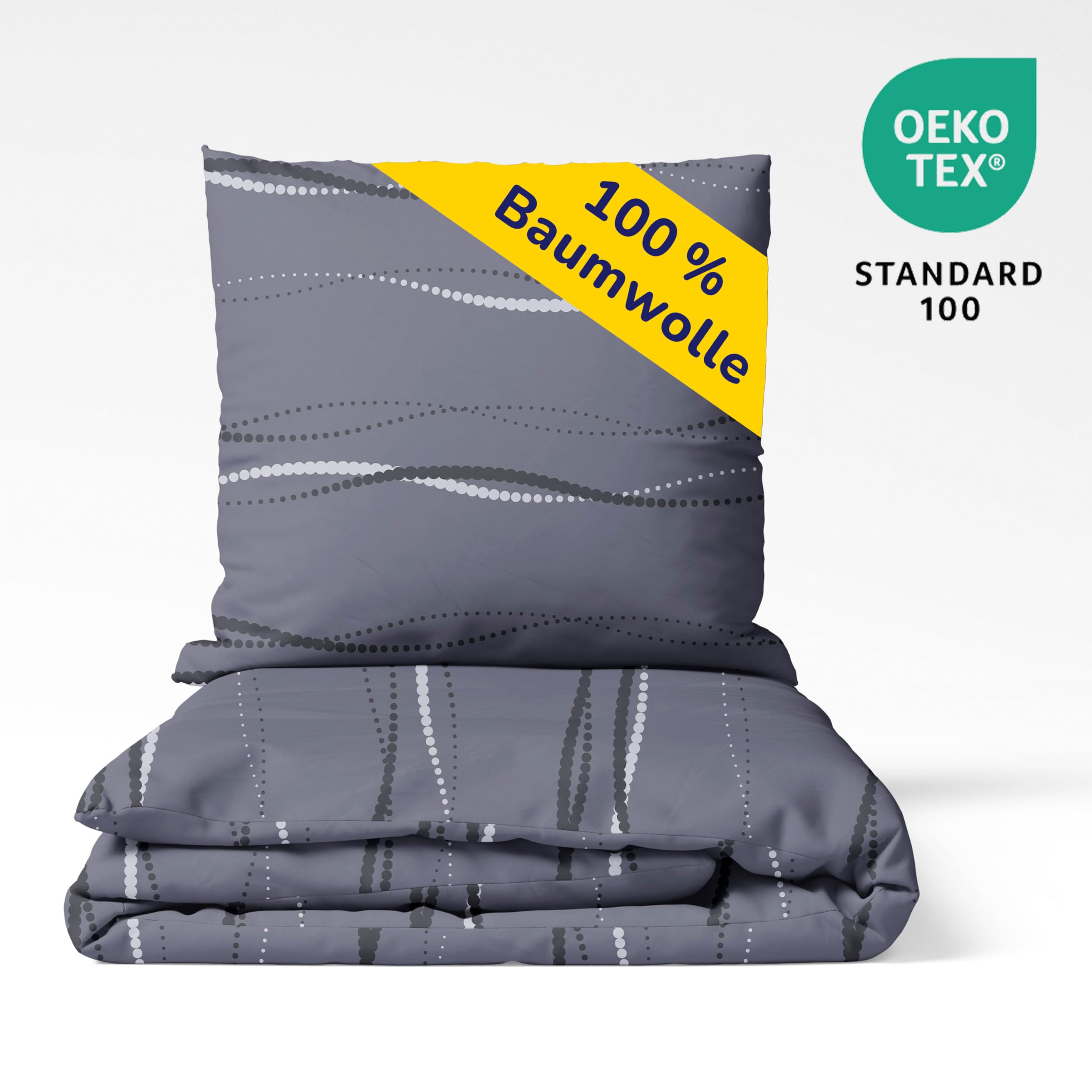 Träumschön Biber Bettwäsche Set 2tlg 155x220 cm + 80x80 cm – Flauschige Bettwäsche Anthrazit – Weiche Winterbettwäsche mit Wellen Design - Atmungsaktiv, Warm & Hautfreundlich - 100% Baumwolle