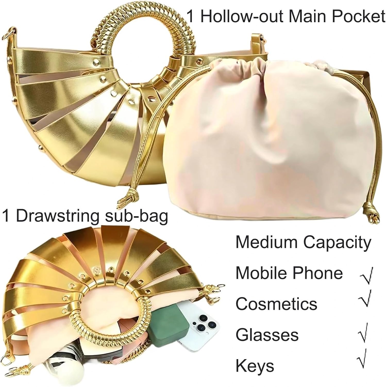 Women PU Leather Top Handle Handbag Detachable Strap Crossbody Shoulder Purse Woven Basket Bag