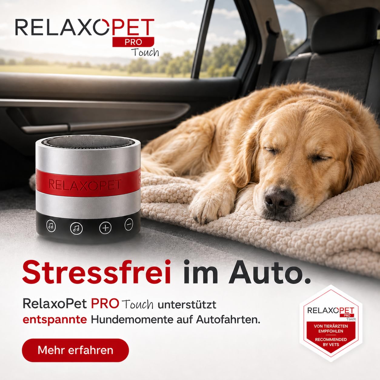 RelaxoPet® Pro Touch, Anti-Stress-System für Hunde, hochfrequente Klangwelten zur Entspannung. Bekannt aus 'Die Höhle der Löwen'