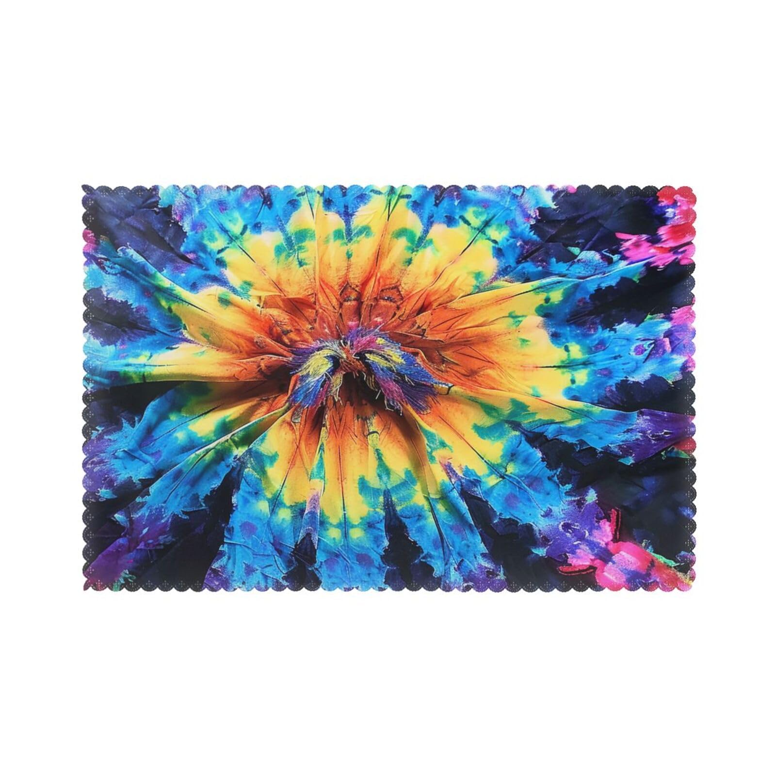 Exotic Tribe Tie Dye Style Printed Placemat Heat Resistant Place Mats Set of 6 PCS Washable Kitchen Table Mats, 12x18 Inch
