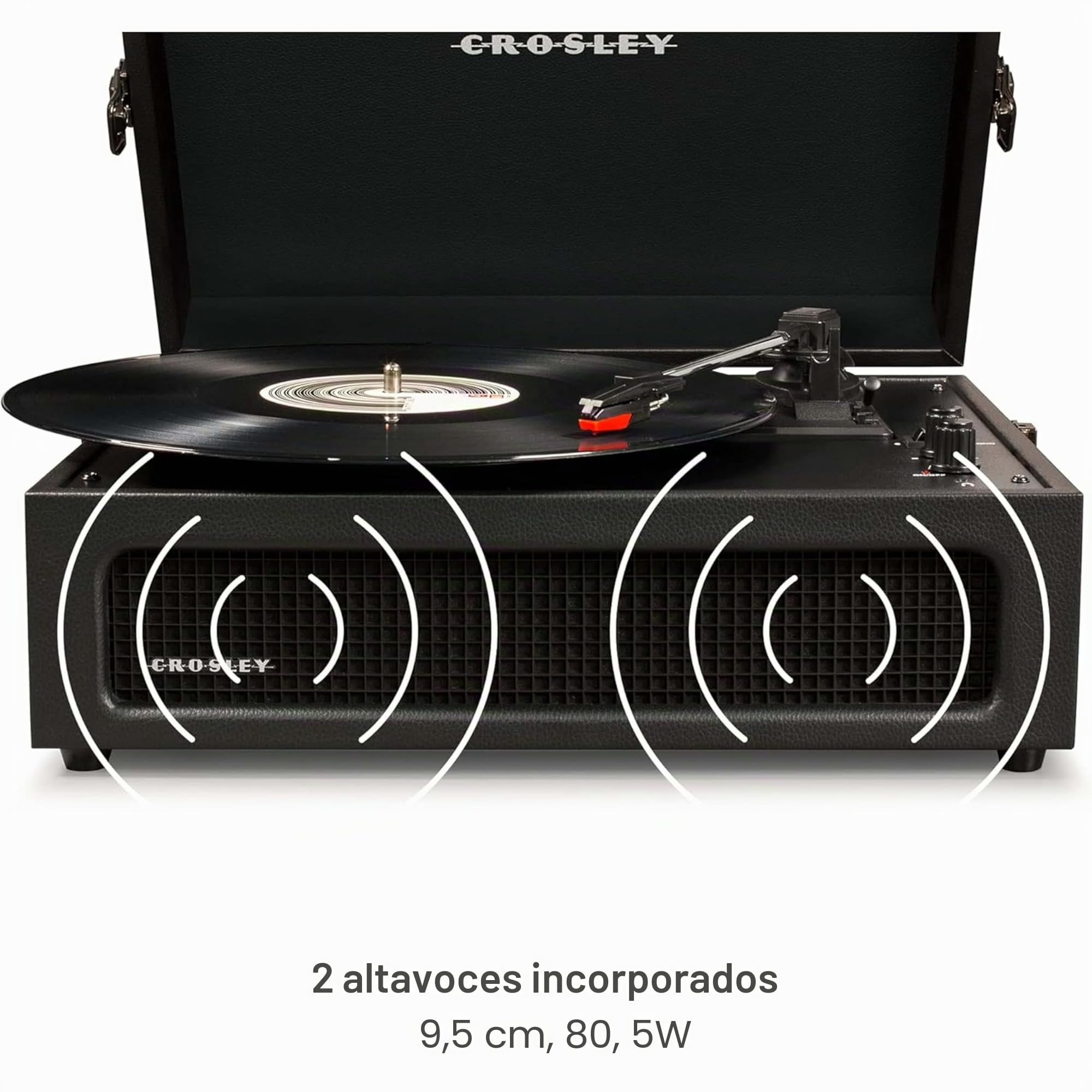 Crosley Voyager Tocadiscos con 2 Altavoces, Bluetooth In & out y AUX - Tocadiscos Retro de 3 velocidades - para vinilos de 7", 10" y 12" - Portátil con Estuche Integrado - Negro