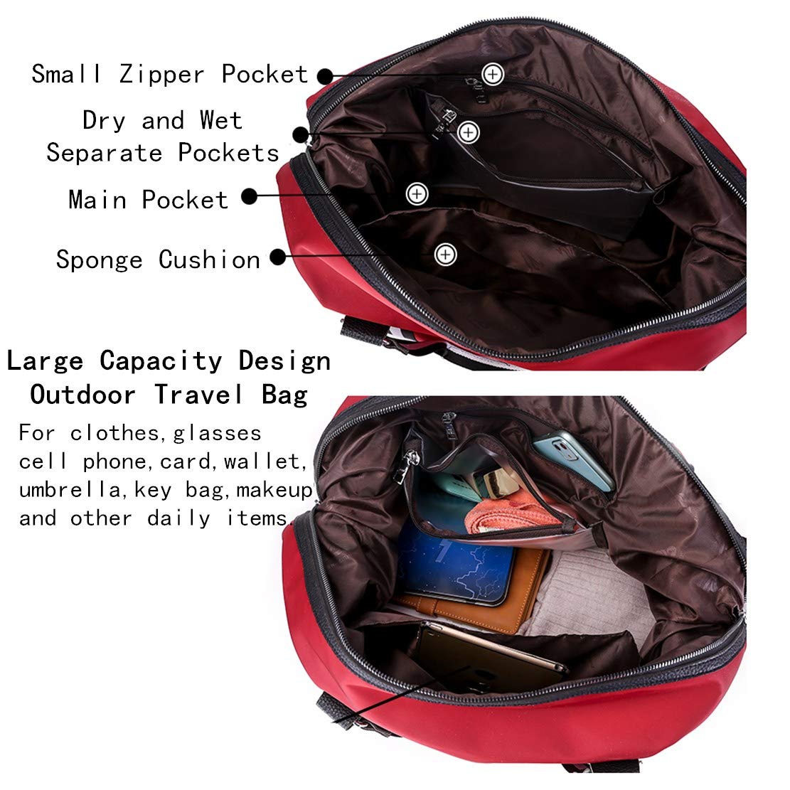 Borsa Tracolla da Donna, Borsa Spalla Portafoglio Impermeabile Nylon Borsa a Mano Zaino Tote Multifunzione Scuola Tasca Messenger Crossbody Bag