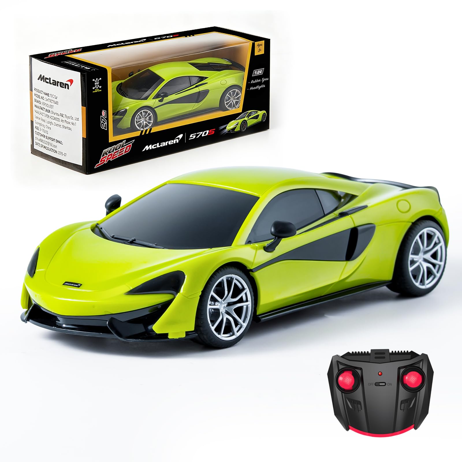 Kool Speed McLaren 570S Officially Licensed Remote Control Car 1:24 Scale RC McLaren Green 2.4Ghz F1 RC Car for Boys Birthday RC Toy Sport Racing Hobby Toy Car Model Vehicle for Kids Adults