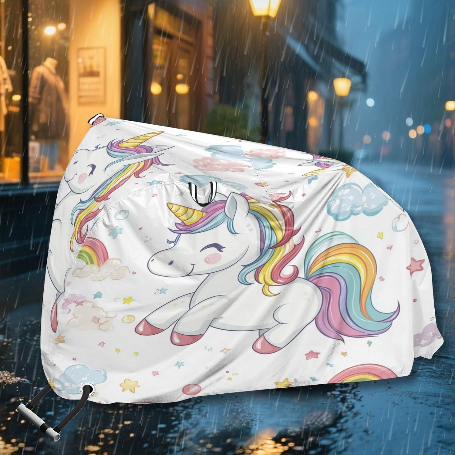 ALAZA Cute Unicorn Rainbow Stars Bike Cover Waterproof Outdoor Ebike Bicycle Covers Tarp Protection for 1/2 Bikes, Sun UV Dust Wind Proof