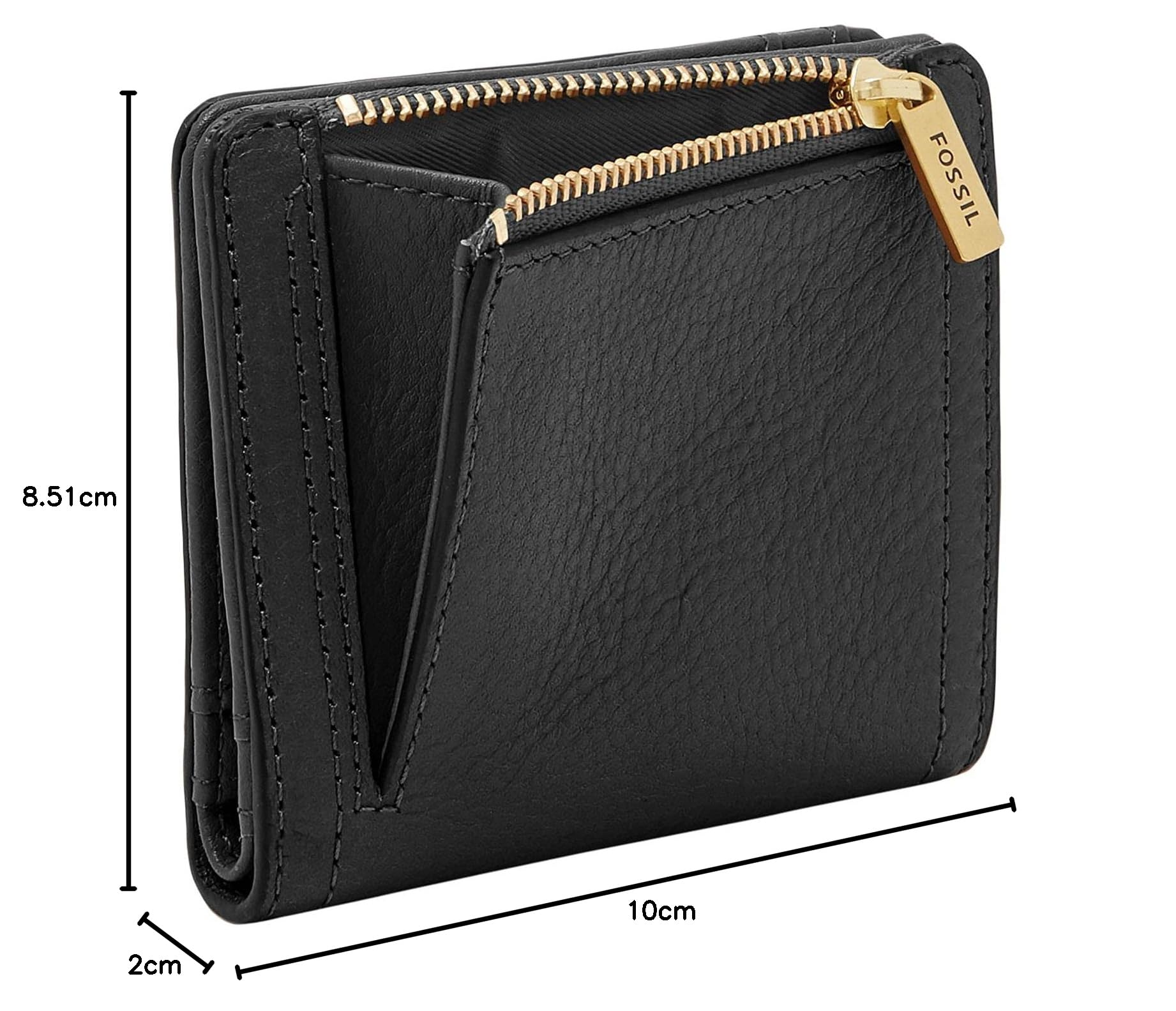 Fossil Zegarek damski Logan Small RFID Bifold portfel 10,2 cm dł. x 2,5 cm szer. x 8,9 cm wys, czarny, 10.16 cm x 2.54 cm x 8.89 cm