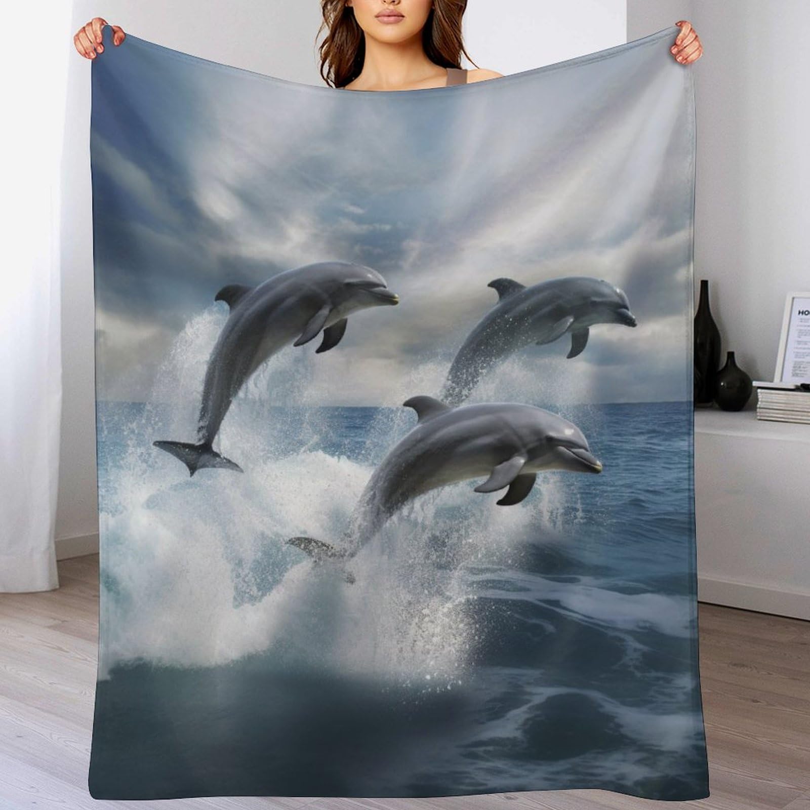 Couverture polaire dauphin en flannel, linge de lit chaud au toucher soyeux