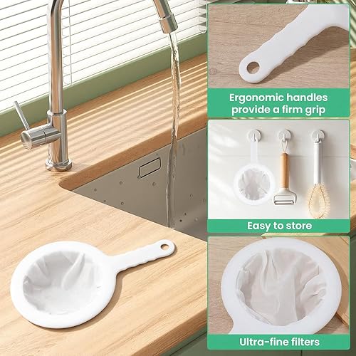 Miniatura 4 de Paquete de 2 coladores de malla de plástico con asa, mini colador de tamiz de malla ultra fina de nailon antideslizante para colar té, matcha,